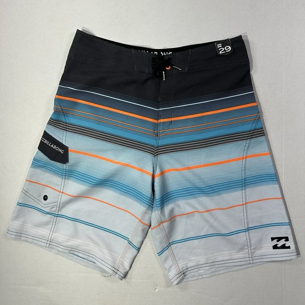 Billabong Platinum X Board Shorts Mens 29 Striped Swim Trunks Gray Orange‎